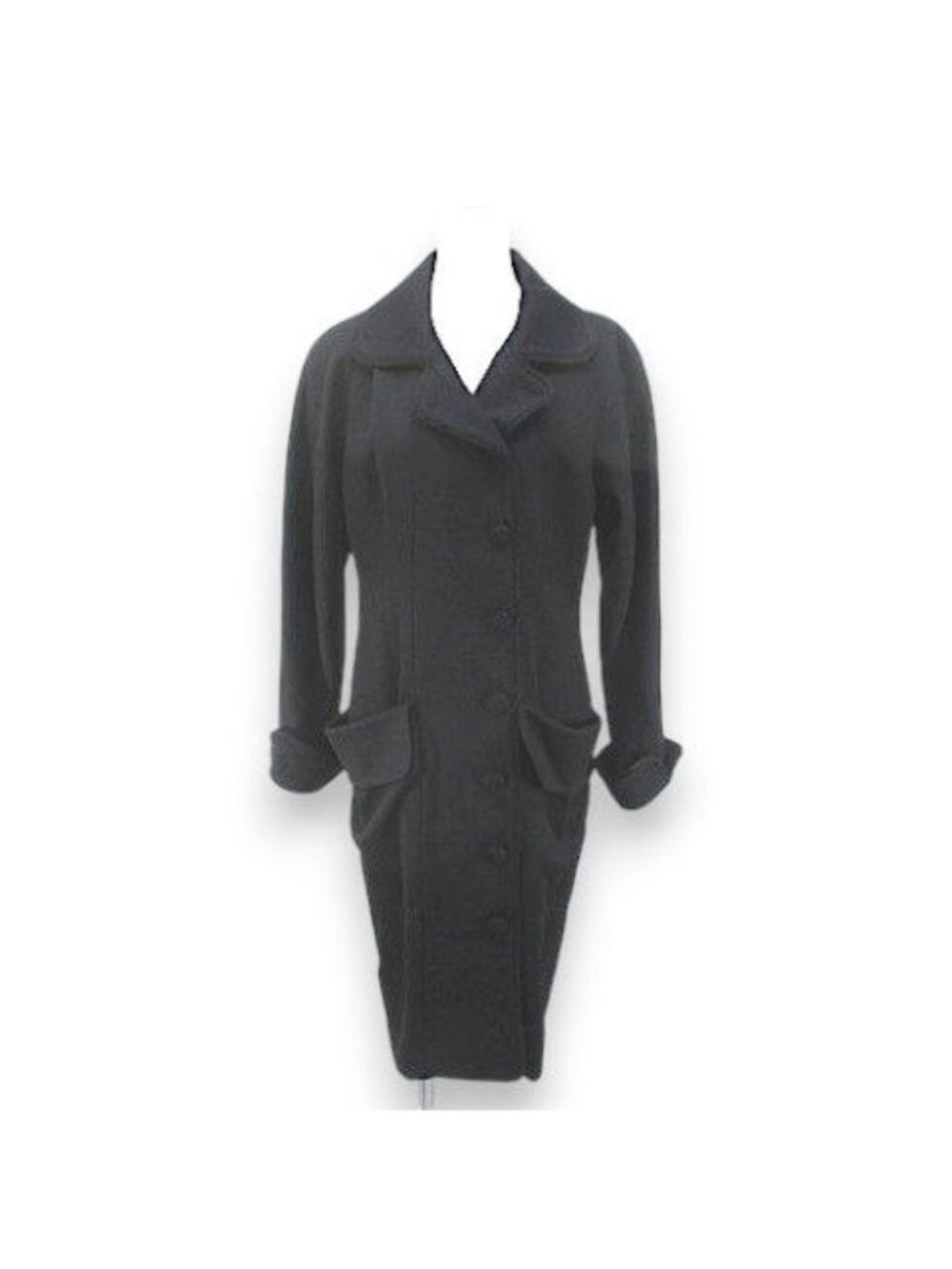 Fendi Vintage Long Coat Black Roll Up Pocket Lining 44
